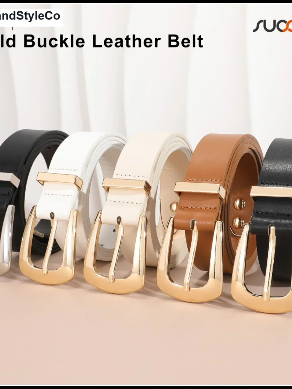 Faux Leather Western Belt with Gold Buckle for Jeans & Dresses